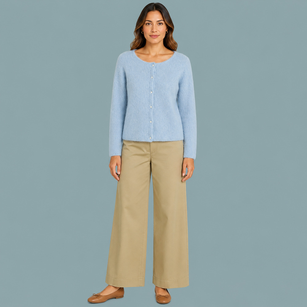 Sezane Size Small S Gaspard Blue Scoop Button Super Mohair Baby Alpaca Cardigan